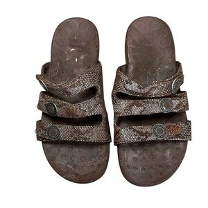 Orthaheel Ashley Bronze Snake Triple Strap Sandal Women's Sz 6 Slip On Comfort